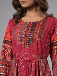 Thumbnail for Juniper Women Plum Silk Printed Maxi Dress - Distacart
