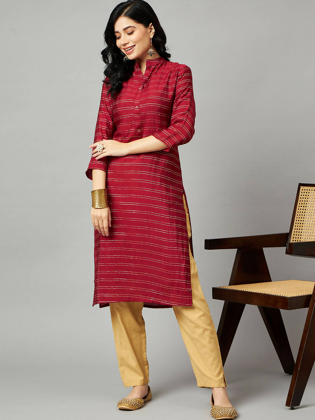 Red Poly Cotton Texture Straight Kurta - Sabella - Distacart