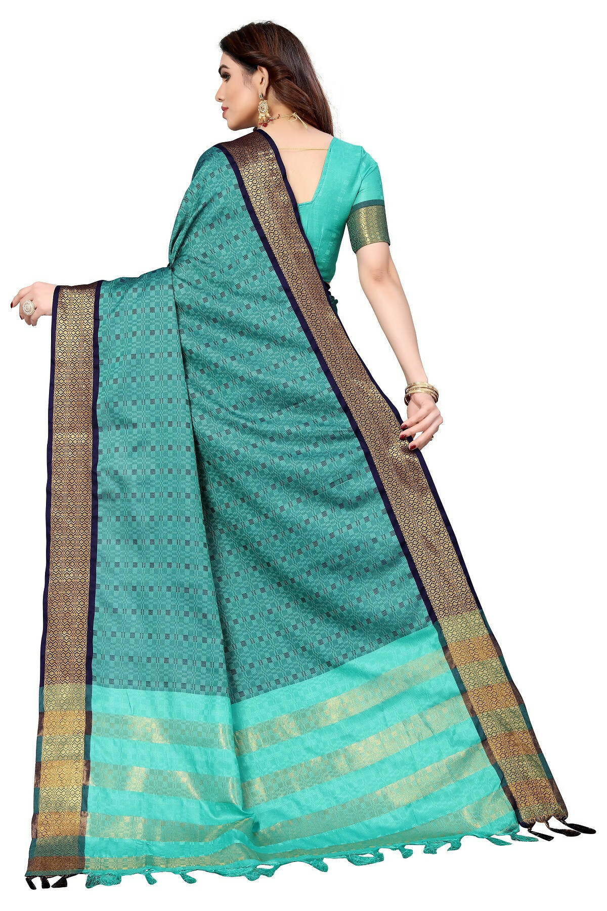 Vamika Weaving Rama Green Cotton Silk Saree - Distacart