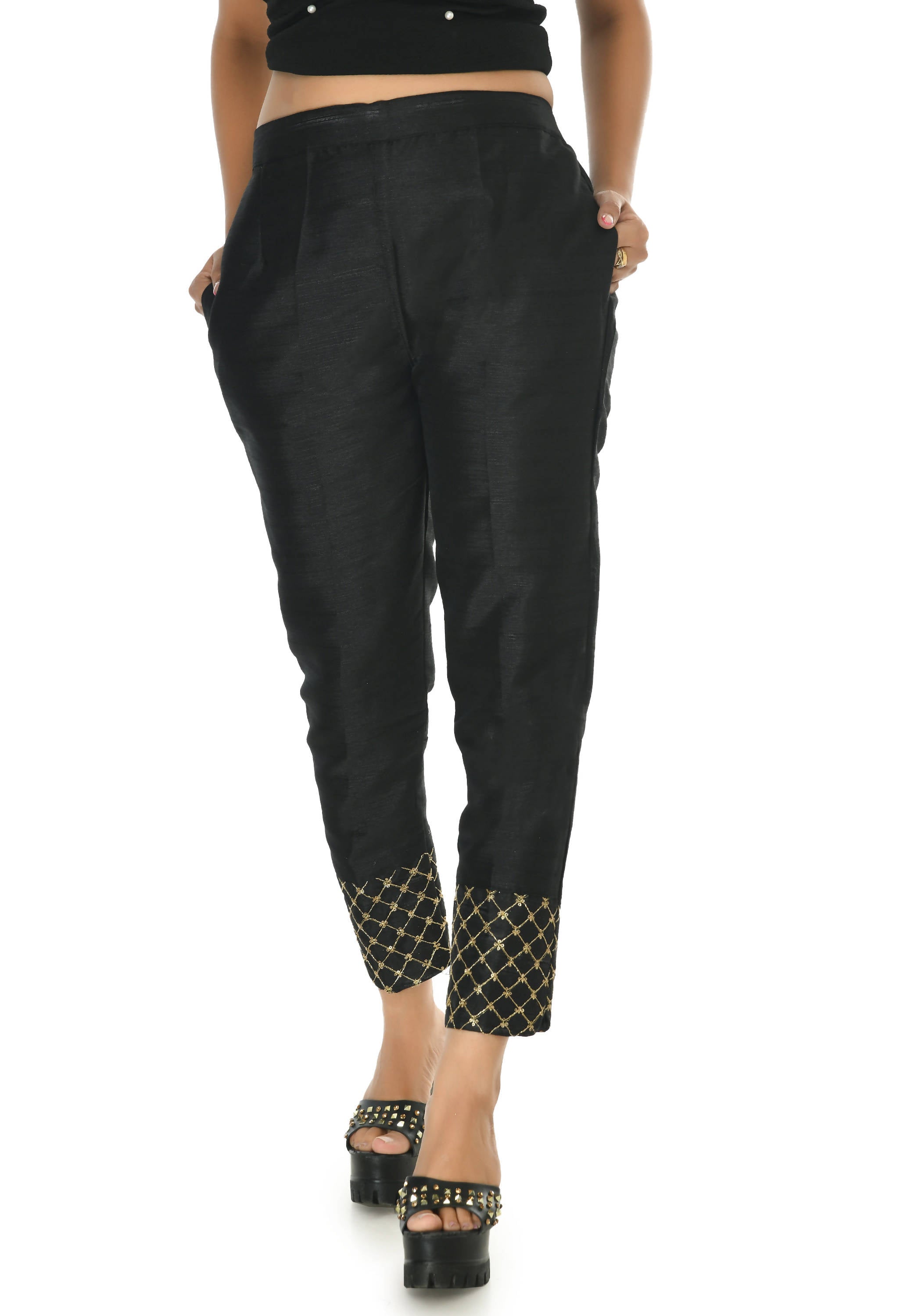 Mominos Fashion Moeza Silk Black Color Pant
