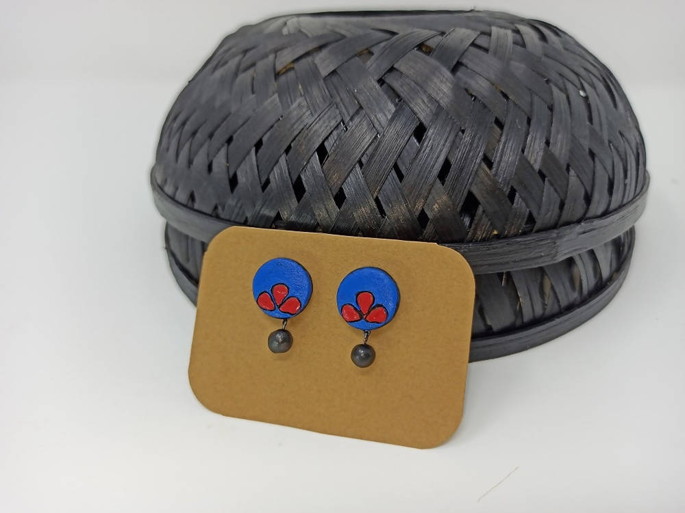 Terracotta Button Studs-Blue