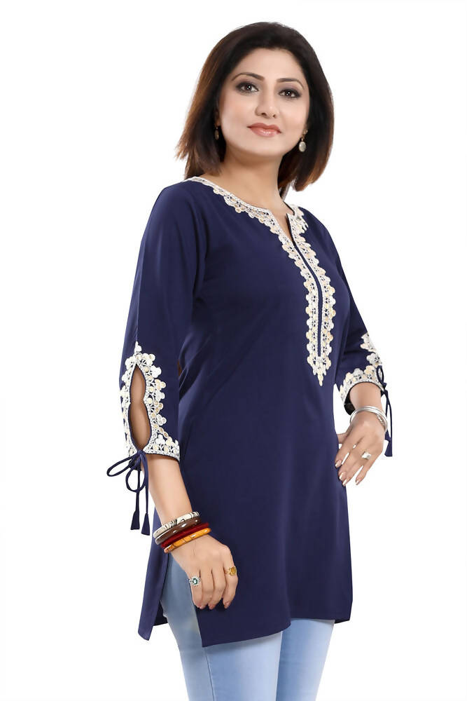 Snehal Creations Graceful Navy Blue Alluring Designer Kurti Tunic with Lace Detailing