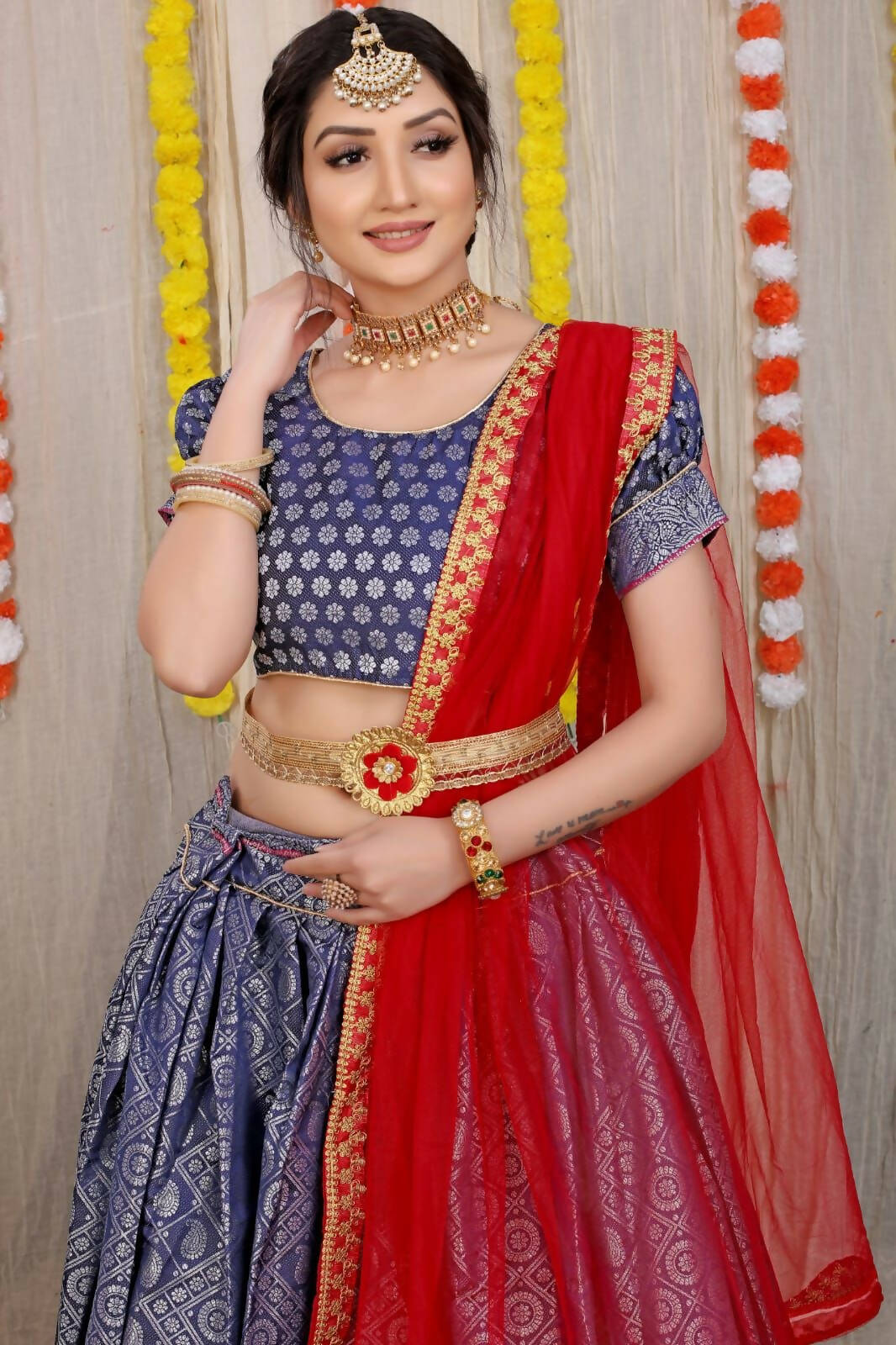 DEIANA'S Beautiful Pure Jari Silk Weaving Lehengha Choli - Blue - Distacart