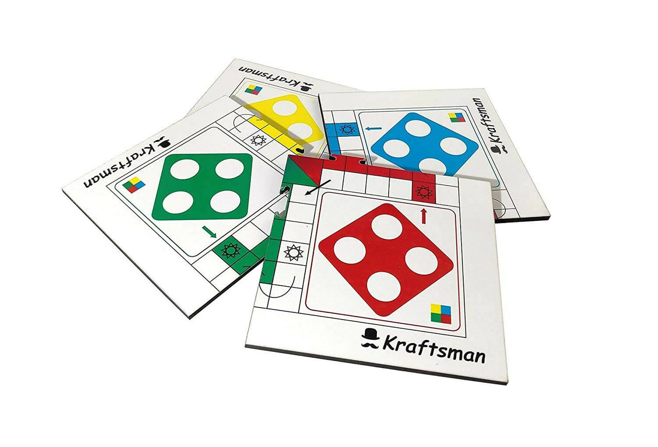 Kraftsman Wooden Portable Ludo Board Game for Kids and Adults (11×11 Inches) | Travel Pouch Included for Pawns and Dice - Distacart