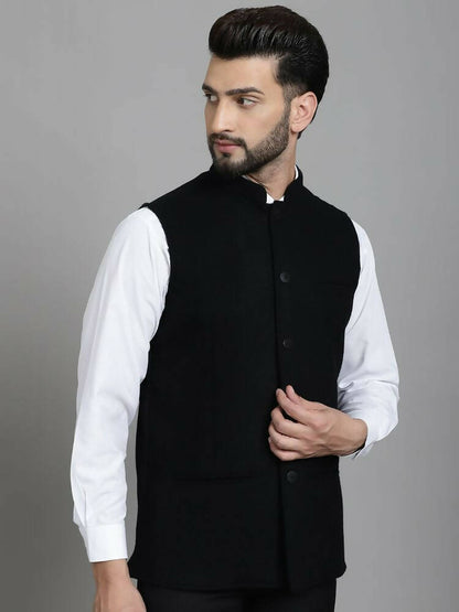 Even Apparels Nehru Jacket With Welt Pockets - Black - Distacart