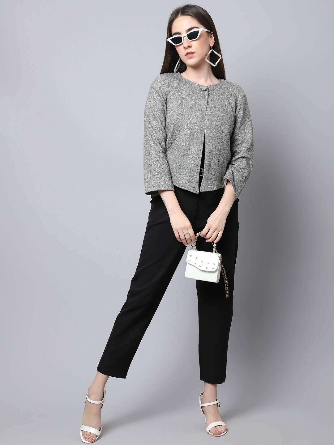 Even Apparels Grey Pure Wool Open Front Statement Women's Jacket - Distacart