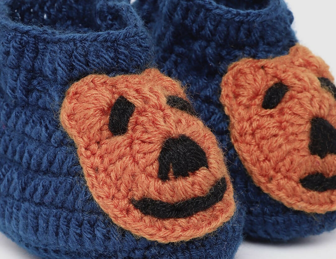 Chutput Kids Woollen Hand Knitted Bear Detailed Booties - Blue - Distacart