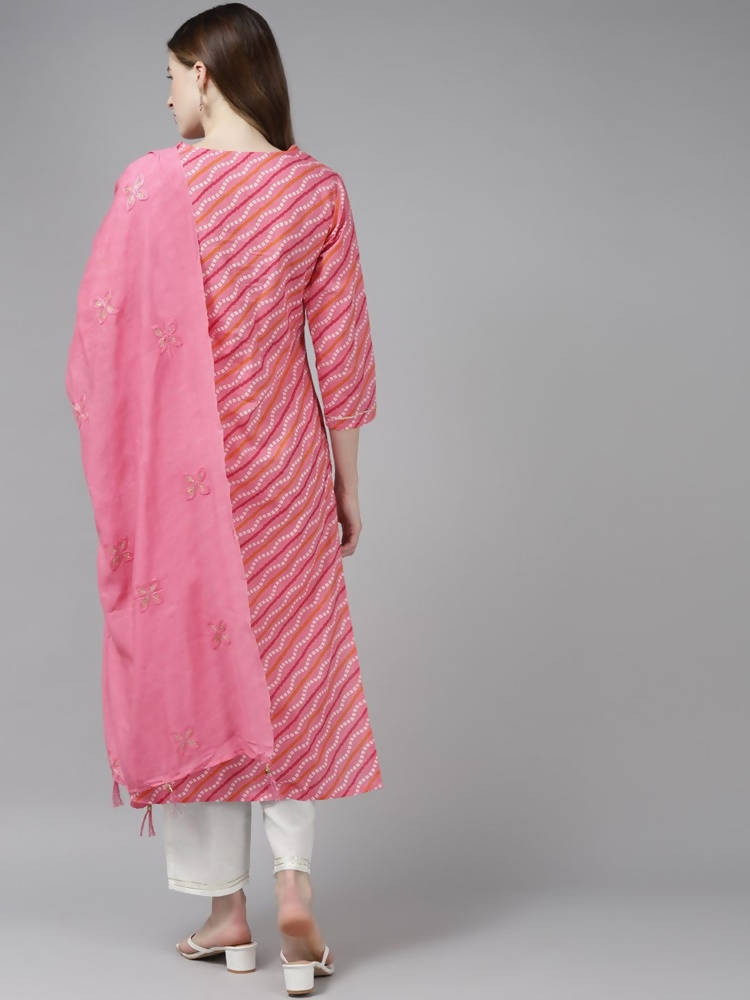 Yufta Women Pink Yoke Design Regular Sequined Pure Cotton Kurta with Palazzo and Dupatta