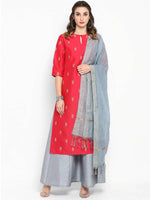 Thumbnail for Janasya Red Poly Silk Kurta With Palazzo and Dupatta - Distacart
