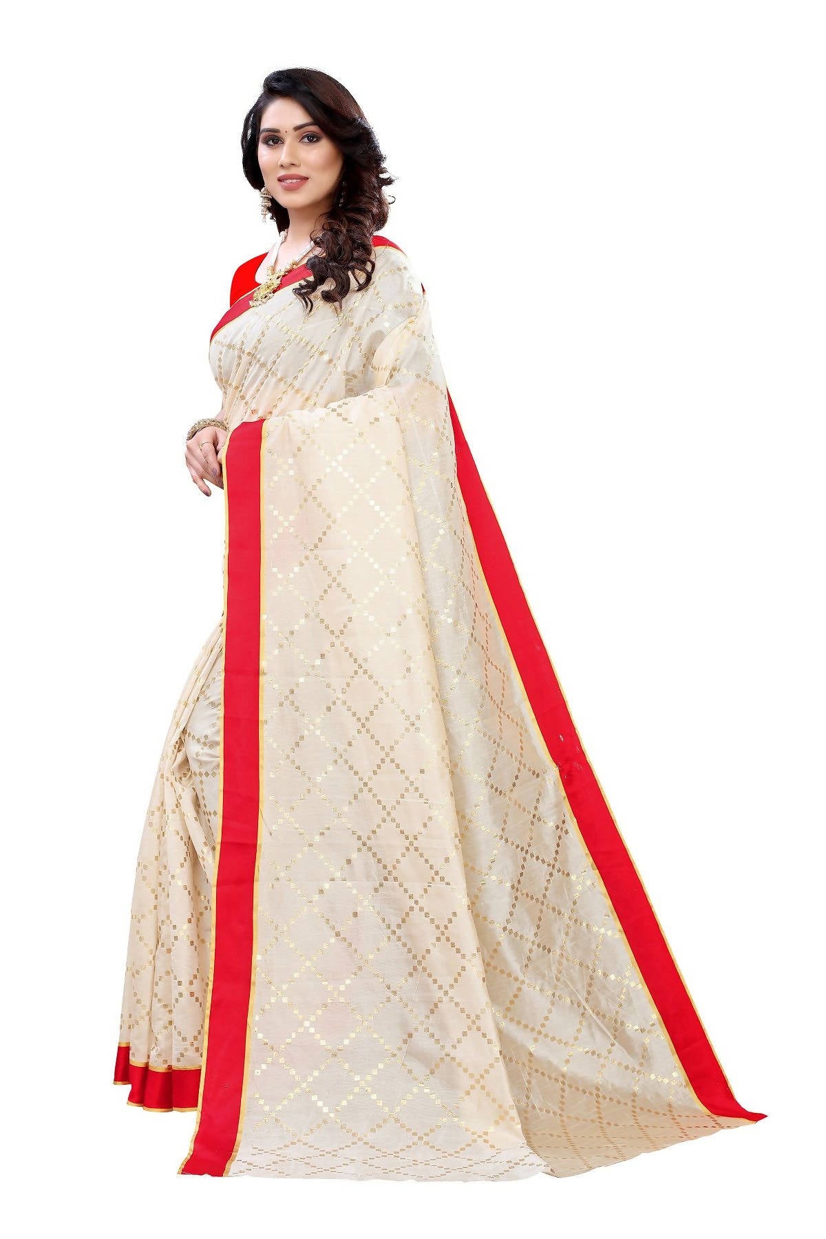Vamika Cream Linen Foil Print Saree (YOGI CREAM) - Distacart