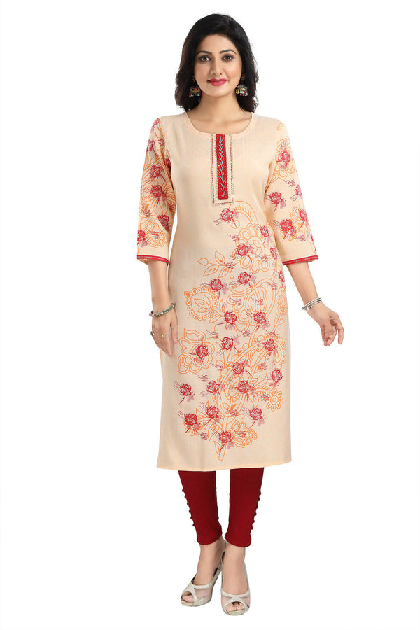 Snehal Creations Pleasing Peach Rayon Textured Print Long Kurta For Women - Distacart