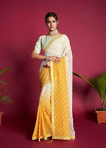 Thumbnail for Vastrasky Yellow & White Georgette Designer Saree - Distacart
