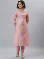 Thumbnail for Janasya Mauve Woven Design Kurta with Trousers - Distacart