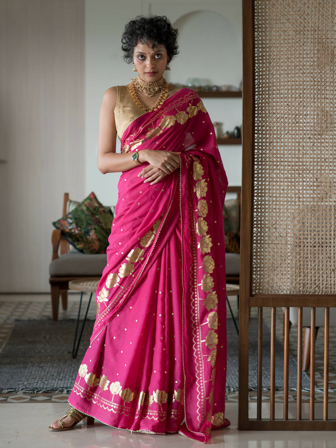 Suta Pink Floral Cotton Blend Saree - Distacart
