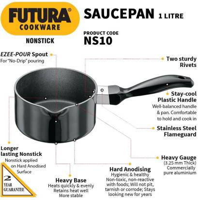 Hawkins Futura Non-stick Sauce Pan 14 cm Diameter 1 L (NS10) - Distacart