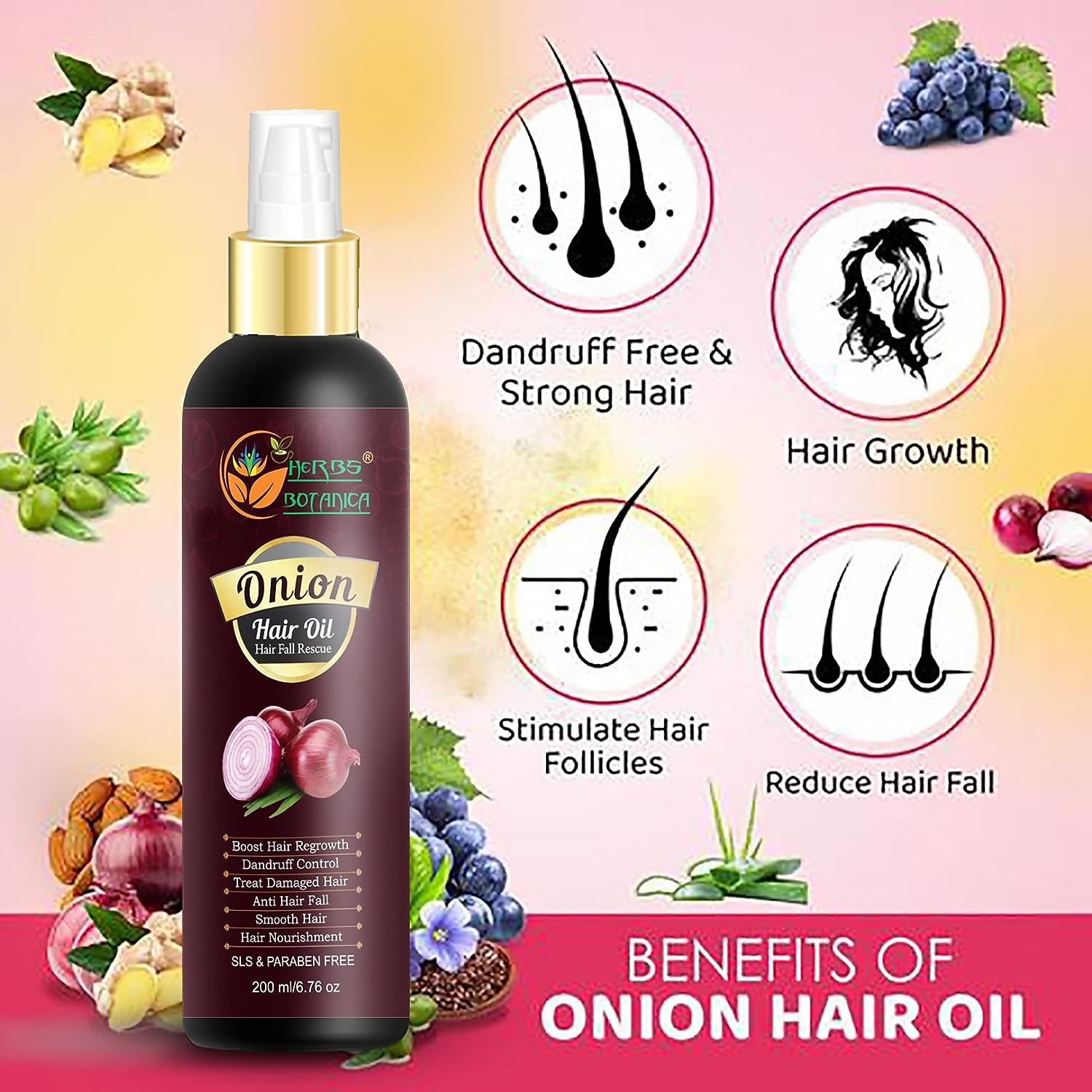 Herbs Botanica Red Onion Hair Oil - Distacart