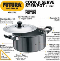 Thumbnail for Hawkins Non-stick Cook n Serve Stewpot 24.6 cm Diameter 5 L with Lid (NST50) - Distacart