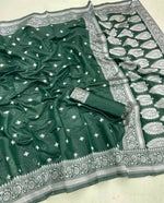Thumbnail for DEIANA'S Beautiful Golden Jari with New Design Soft Lichi Silk Saree - Green - Distacart
