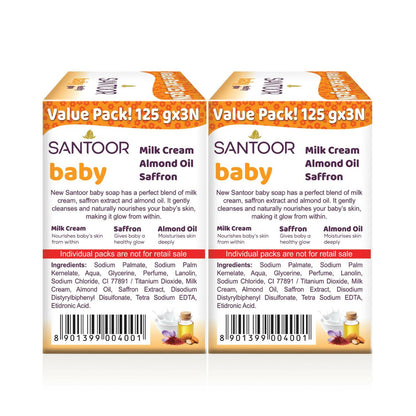 Santoor Baby Bathing Soap with Milk Cream, Saffron, & Almond Oil - Distacart