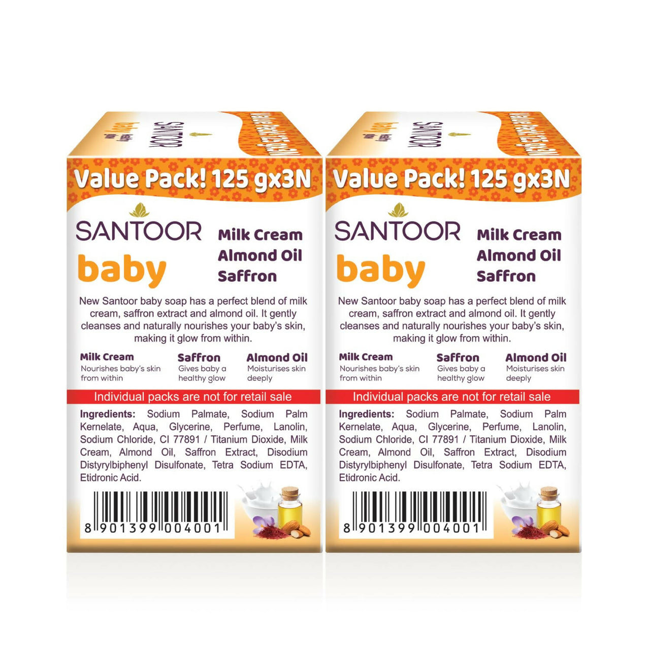 Santoor Baby Bathing Soap with Milk Cream, Saffron, & Almond Oil - Distacart