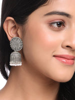 Thumbnail for NVR Women Silver Toned Dome Shaped Jhumkas Earrings - Distacart