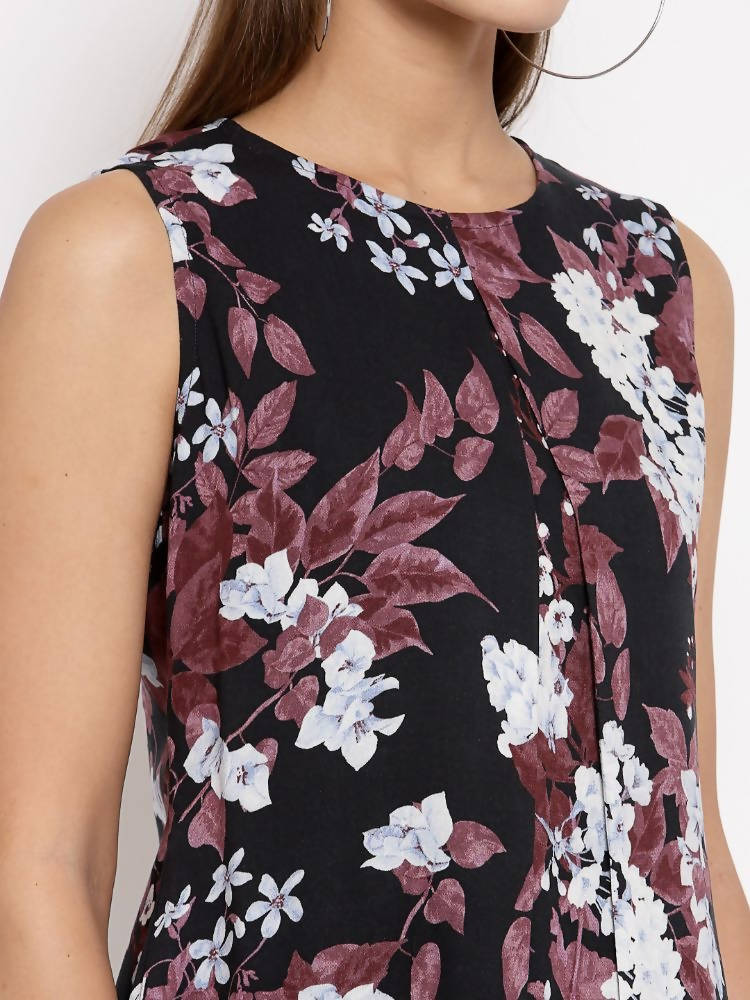 Myshka Women's Multi Crep Printed Sleeveless Round Neck Casual Top