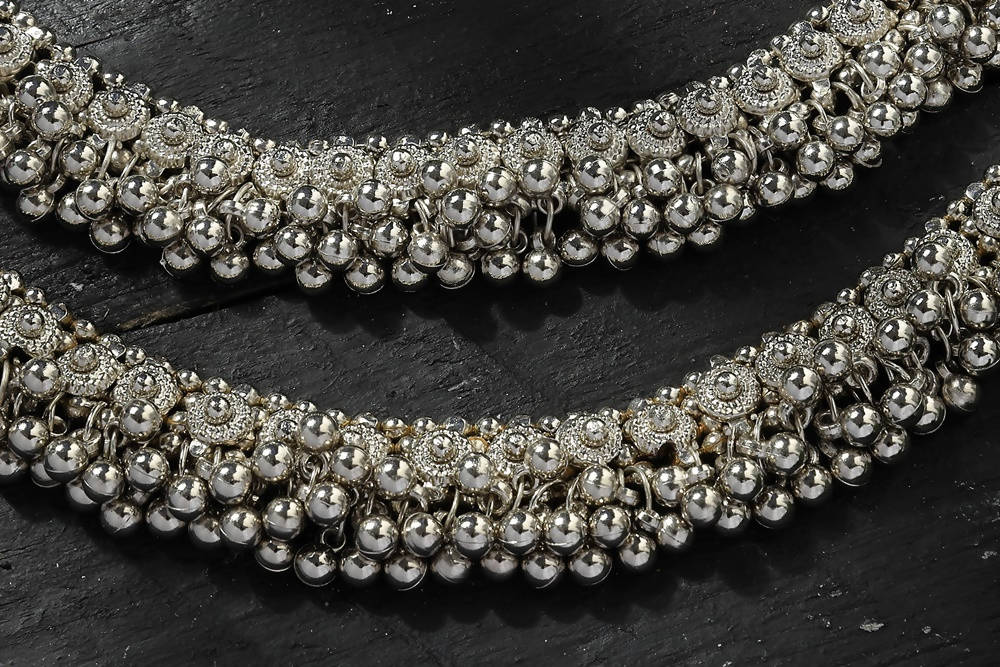 Mominos Fashion Kamal Johar Oxidised Heavy Silver Anklets