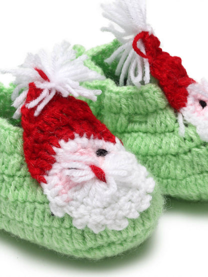 Chutput Kids Woollen Hand Knitted Santa Face Booties - Green - Distacart