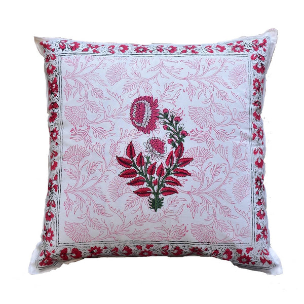 The Decor Nook Pink Chrysanthemum Print With Pink Border Cushion Cover - Distacart