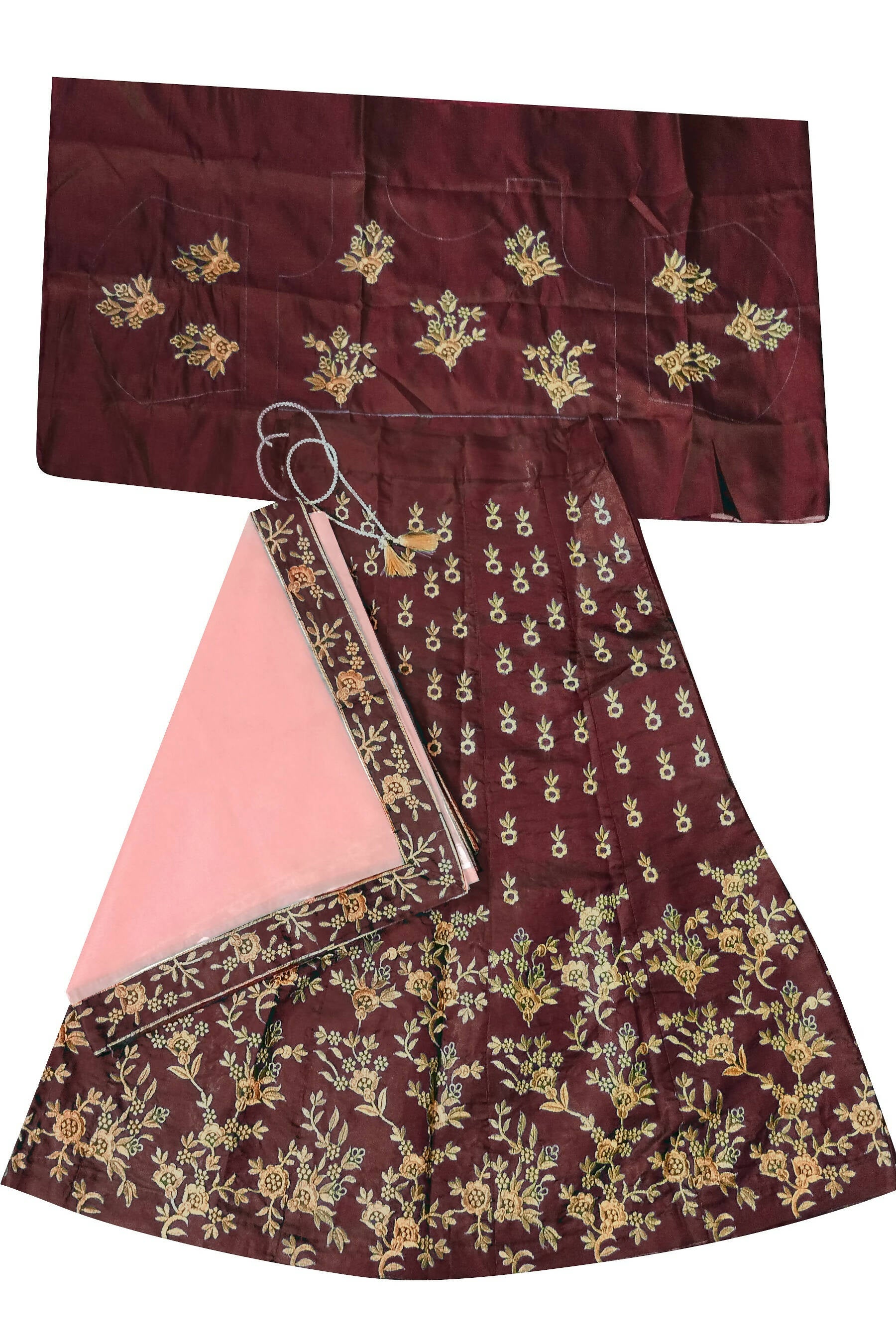 Dwiden Maroon Baby Doll Tafetta Sattin Semi-Stitched Girl's Lehenga Choli - Distacart
