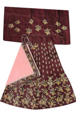 Thumbnail for Dwiden Maroon Baby Doll Tafetta Sattin Semi-Stitched Girl's Lehenga Choli - Distacart
