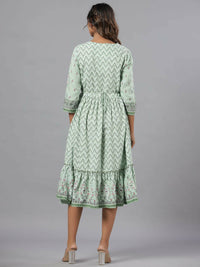 Thumbnail for Juniper Women Sage Green Rayon Printed Jacket Style Midi Dress - Distacart