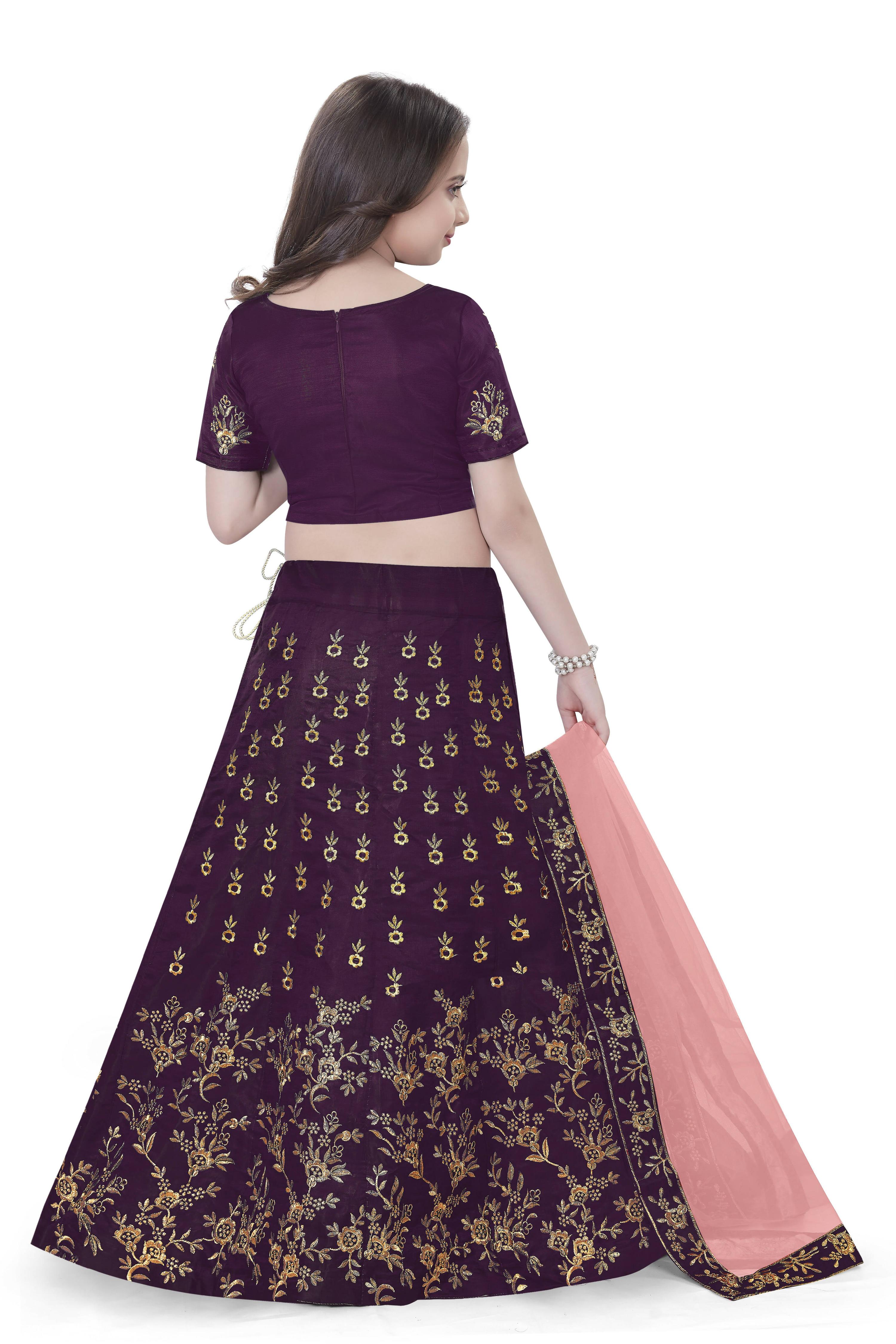 Dwiden Purple Baby Doll Tafetta Sattin Semi-Stitched Girl's Lehenga Choli - Distacart