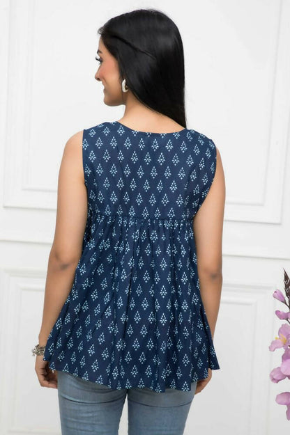 Myshka Women Blue Solid Round Neck Regular Sleeves Pure Cotton Top - Distacart