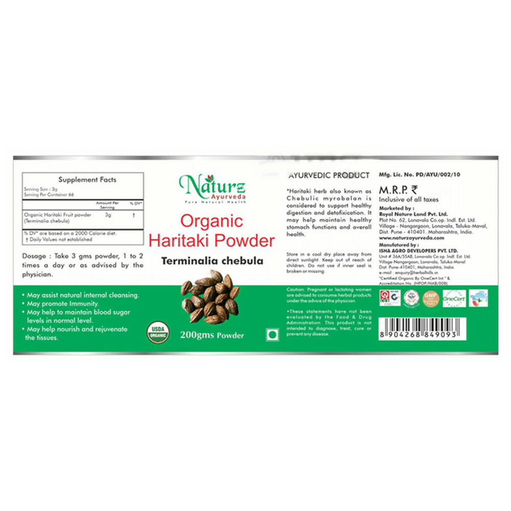 Naturz Ayurveda Organic Haritaki Powder - Distacart