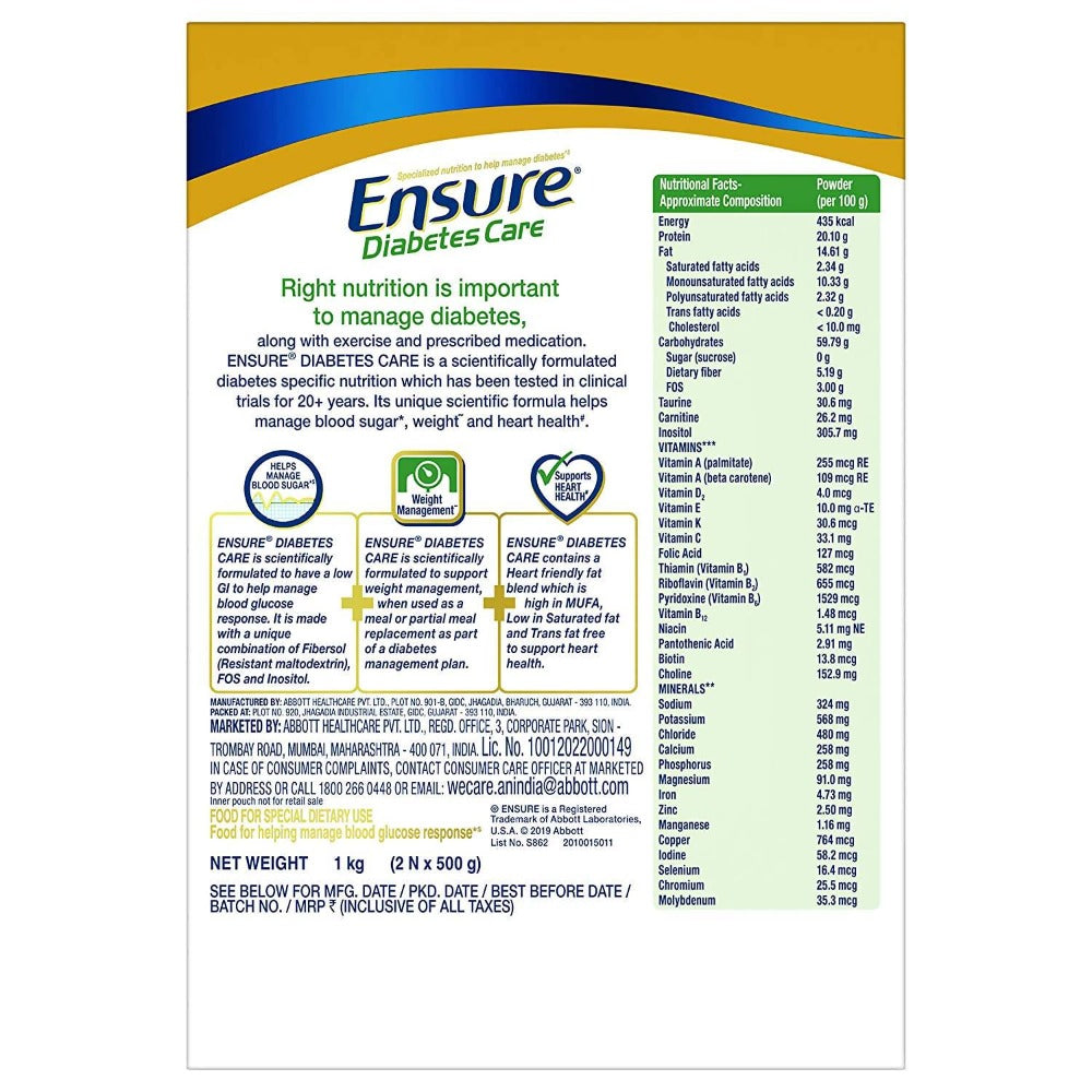 Ensure Diabetes Care Powder Vanilla Flavour Ingredients