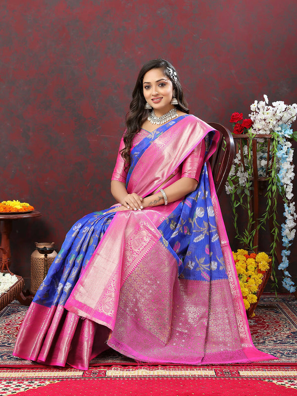 Lorenvalley Fashion Blue Cotton Woven Design Zari Meenakari Weaving Saree - Distacart