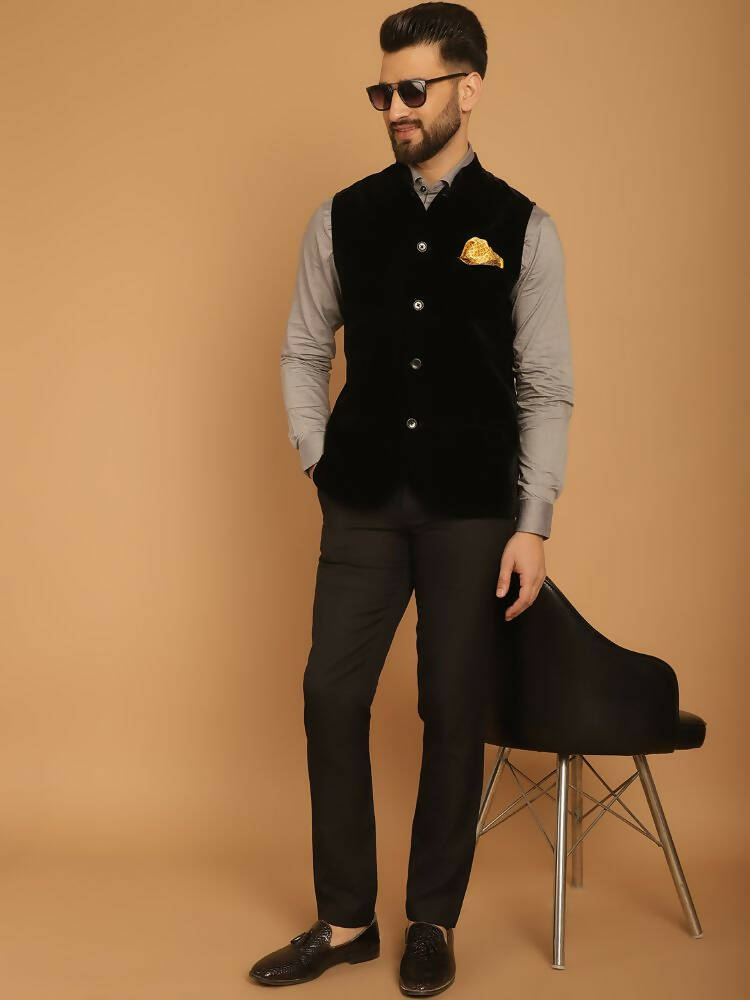 Even Apparels Nehru Jacket With Welt Pockets - Black - Distacart