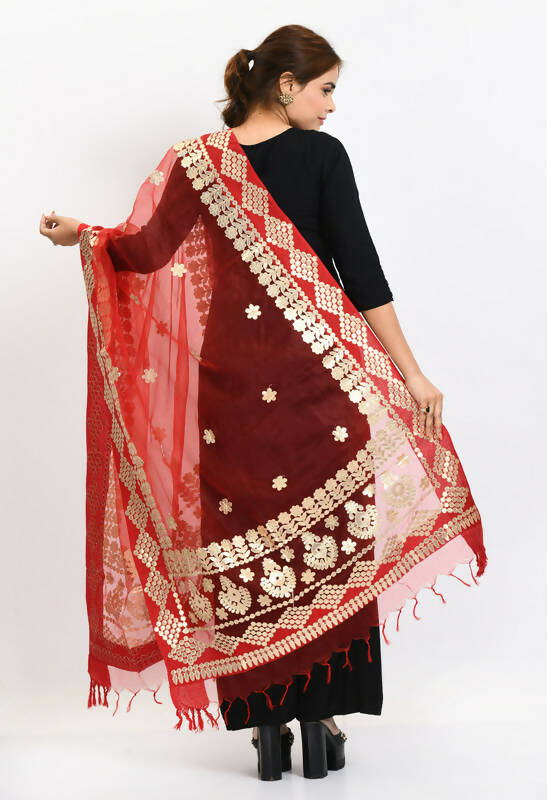 Mominos Fashion Moeza Women Organza Gotta Patti Bridal Dupatta Red Dupatta - Distacart