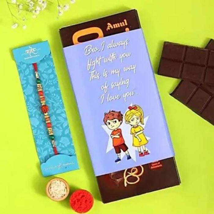 Rudraksha Rakhi & Bro Love U Amul Chocolate Sleeve
