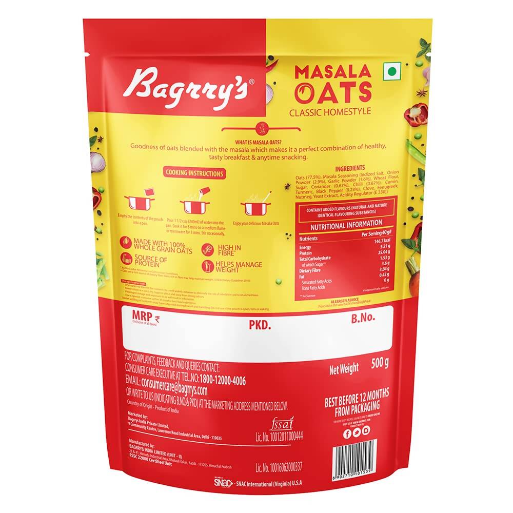 Bagrry's Masala Oats Classic Homestyle - Distacart