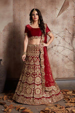 Thumbnail for Aastha Fashion Women's Maroon Zari & Sequins Embroidery Velvet Silk Designer Lehenga Choli - Distacart
