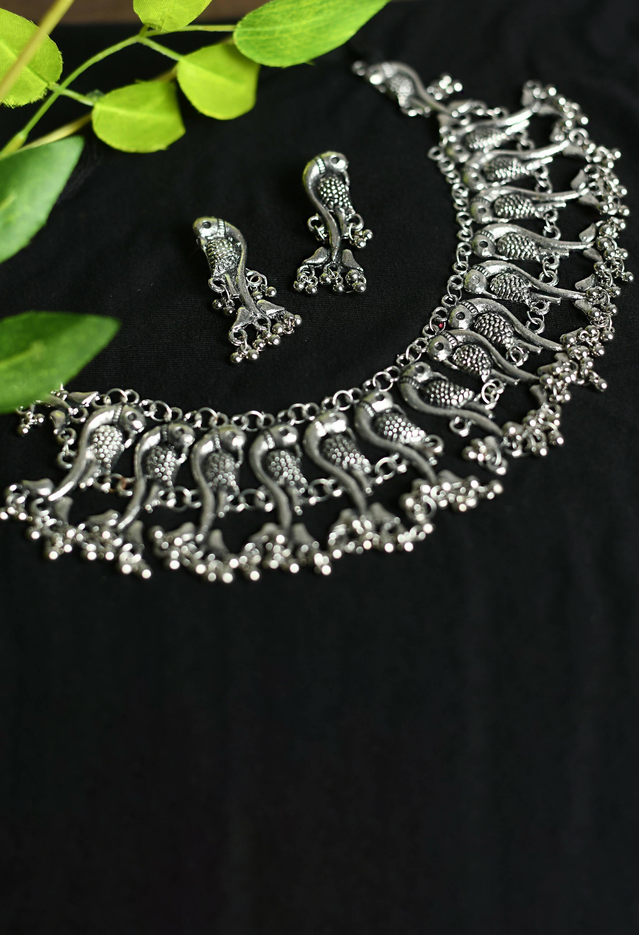 Mominos Fashion Johar Kamal Oxidised Silver-Plated Brass Finish Peacock Choker For Women (Silver) - Distacart
