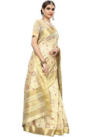 Thumbnail for Vamika Weaving Cream Cotton Polyester Silk Saree (Kerala Floral)