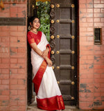 Thumbnail for DEIANA'S Beautiful Golden Jari with New Design Soft Lichi Silk Saree - White - Distacart