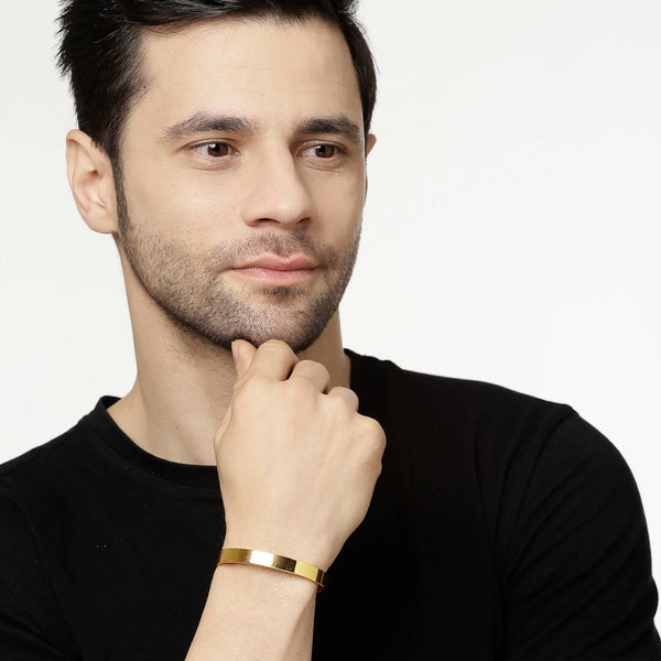 NVR Men Gold Stainless Steel Cuff Bracelet - Distacart