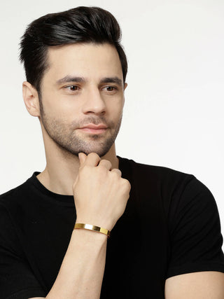 NVR Men Gold Stainless Steel Cuff Bracelet - Distacart