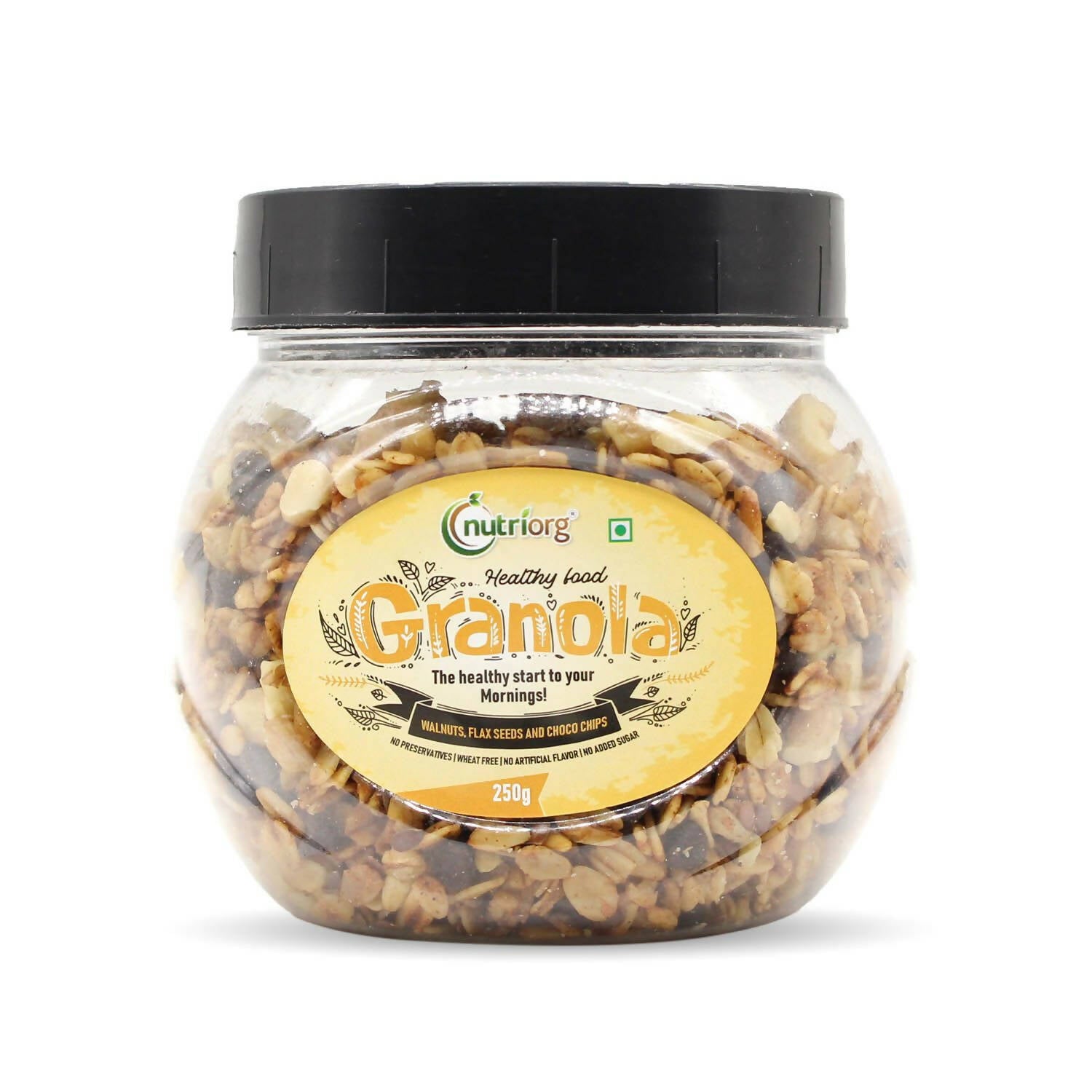 Nutriorg Crunchy Granola Walnut, Flaxseeds & Choco Chips Flavor - Distacart