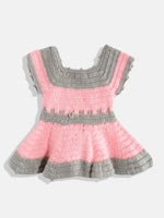 Thumbnail for Chutput Kids Woollen Hand Knitted Short Sleeves Flower Detail Dress - Pink - Distacart