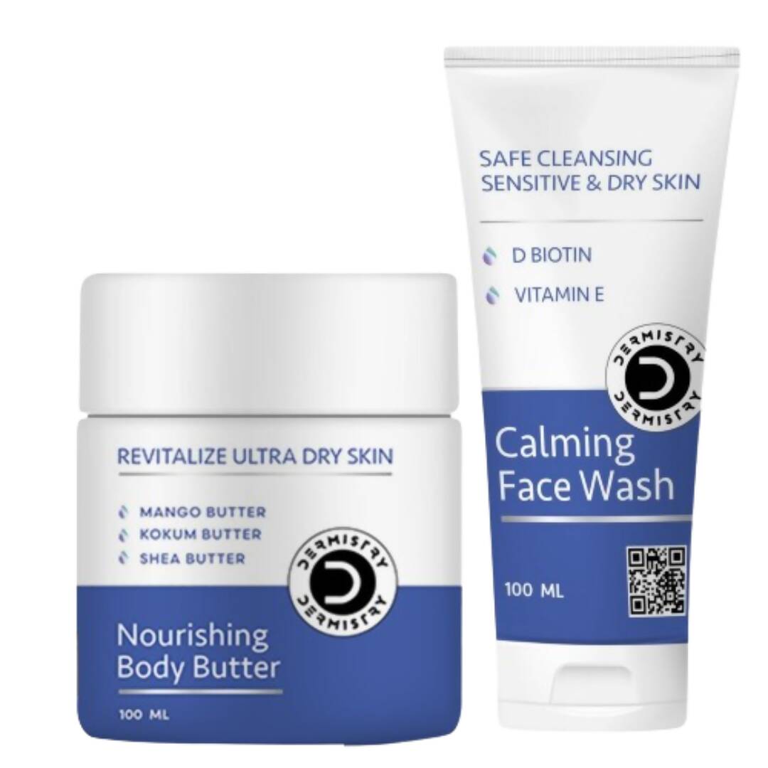 Dermistry Sensitive & Dry Skin Body Butter Lotion & Safe Calming Face Wash - Distacart